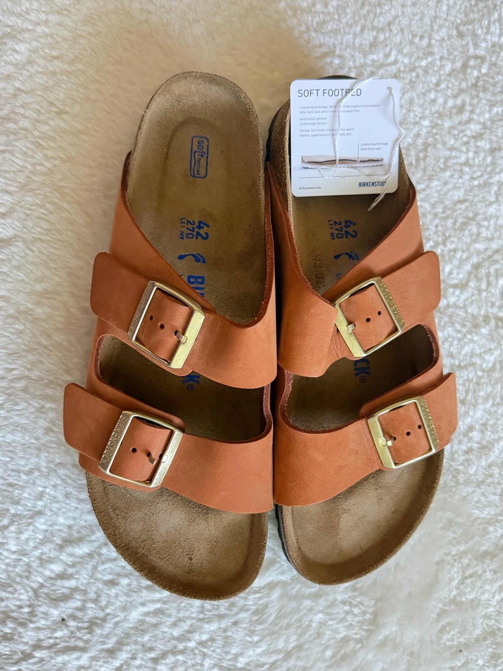 Birkenstock Kids Two-Strap Sandals in Orange with Gold Buckles